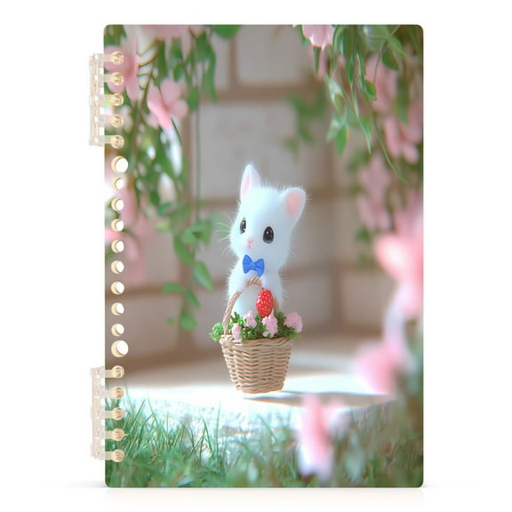 Cute Kitten in Flower Basket Notebooks 1-subject Journal 60 Sheets A5 College Ruled Paper Detachable Ring 8.3"x5.7"