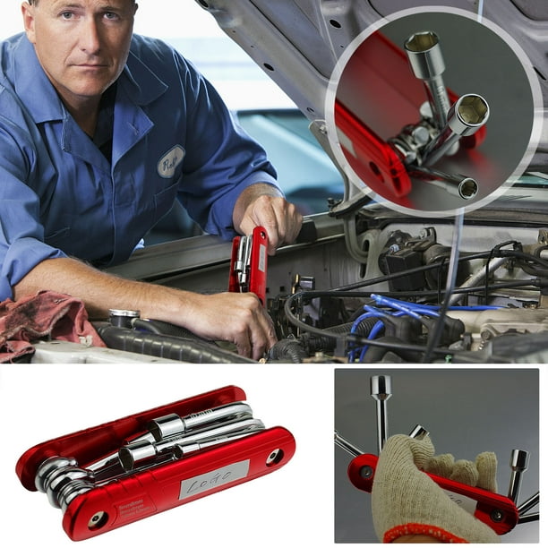 Xihbxyly Juego de 6 Llaves de Tubo Plegables, Mango Ergonómico Acolchado, Acero Al Cromo-Vanadio, Compacto y Duradero, Herramienta de Reparación de Automóviles, Multifuncional, Práctico, Dureza Hrc55