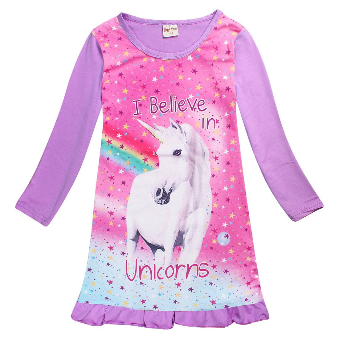 2Bunnies Girls Unicorn Star Rainbow Print Nightgown Nightie Princess ...