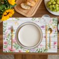 thumbnail image 4 of Pink Purple Flower Placemats Set of 6, Spring Farmhouse Floral Leaf Wood Grain Placemats for Dining Table, Place Mats for Kitchen Tabletop, Waterproof Wipeable Dining Table Mats Set, 4 of 9