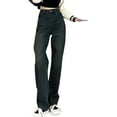 thumbnail image 3 of VBVC No Boundaries Women's High Waist Zipper Denim Pants,Womens Straight Leg Washed Jeams,Ladies Fashion Y2K Boyfriend Pants With Pockets,Blue,Size S, 3 of 5