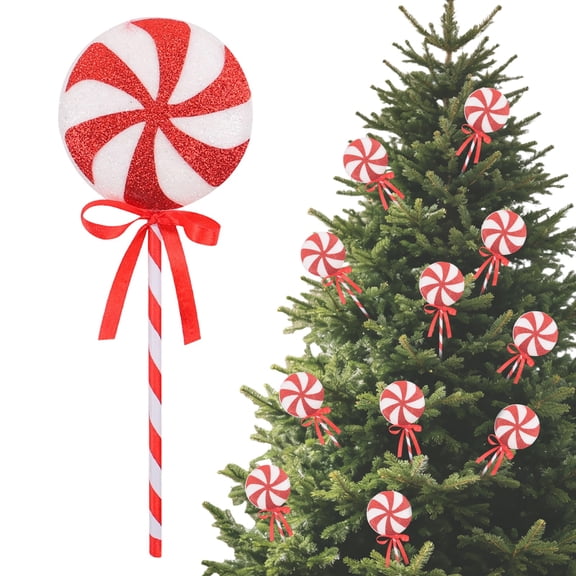 Christmas Candy Tree Picks with Ribbon Christmas Decorations Glitter Lollipop Candy Canes Ornaments for Xmas Tree Topper Home Vase Party Ornaments