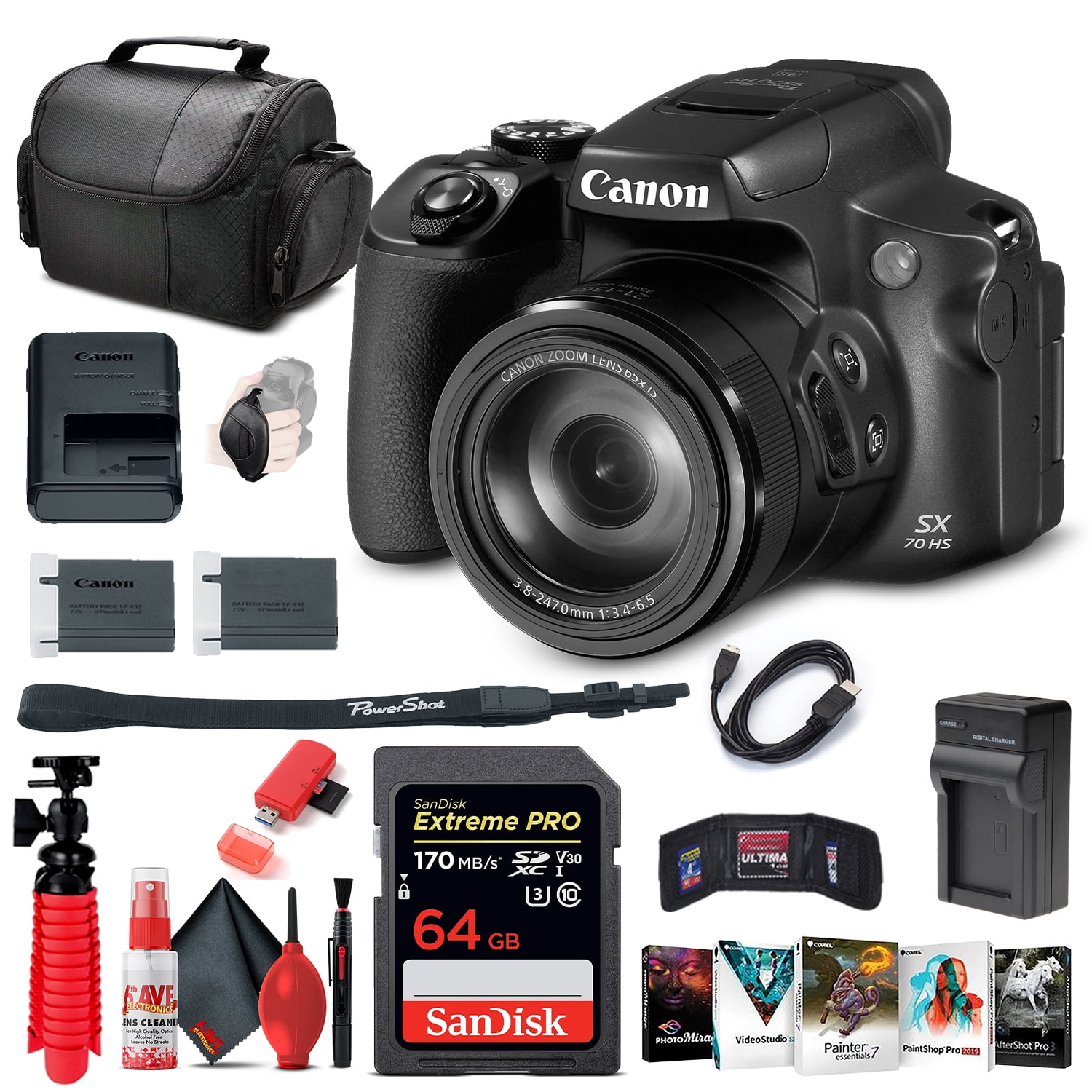 Canon PowerShot SX70 HS Digital Camera (3071C001) (New) Wi-Fi + 64GB Card +  More