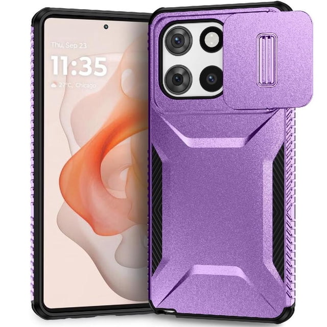Rugged Case for Motorola Moto G Stylus 2025 with Slide Camera Cover & Drop Protection Purple