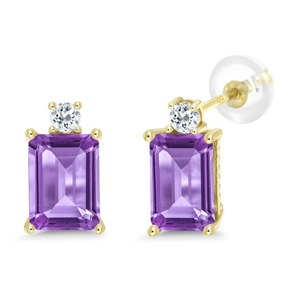 Gem Stone King 10K Yellow Gold Earrings 3.16 Ct Octagon Purple Amethyst White Topaz