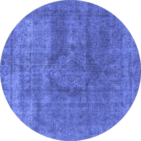 Ahgly Company Machine Washable Indoor Round Oriental Blue Industrial Area Rugs, 8' Round