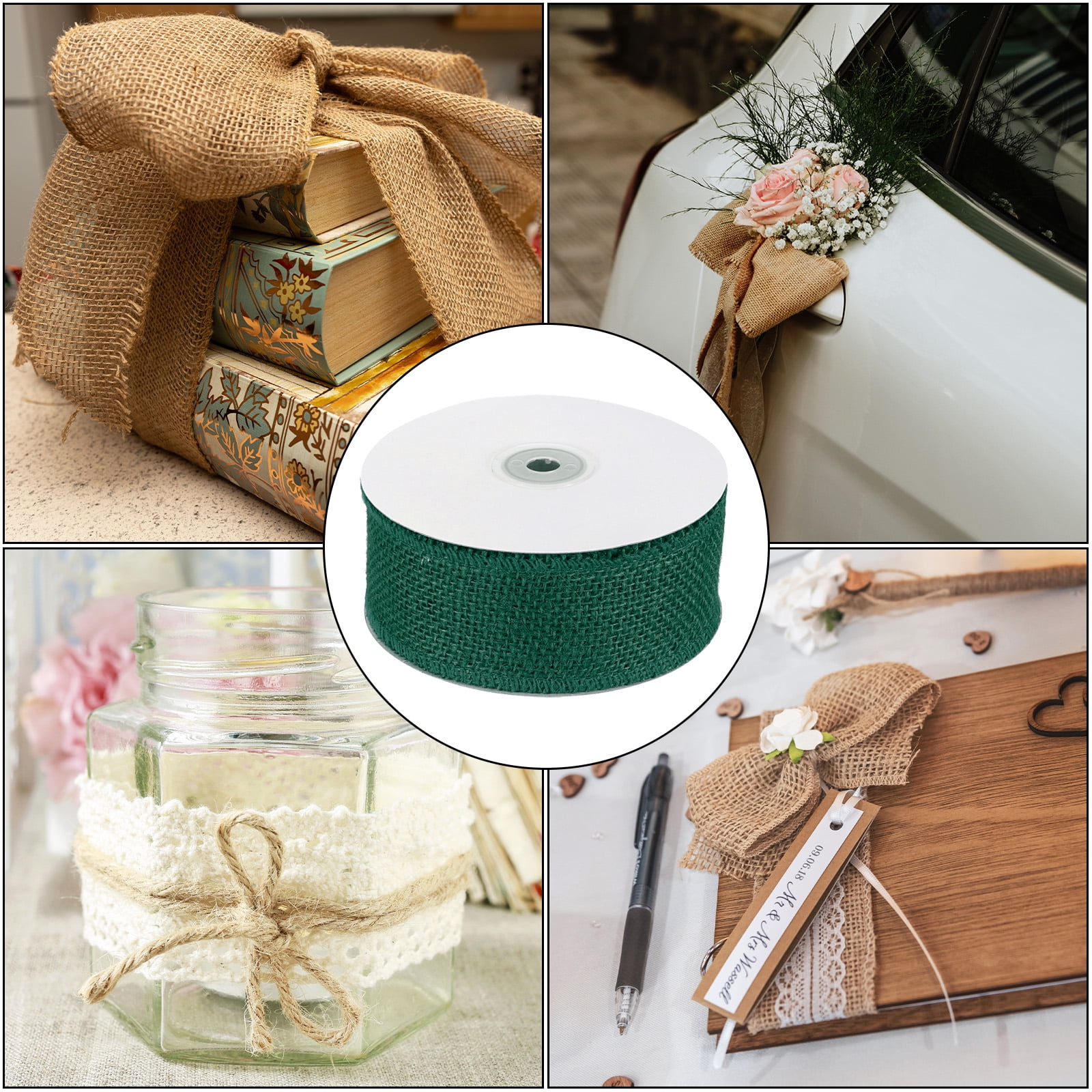 Uxcell 2 Inch Wide 10 Yards Burlap Ribbon, 2pcs Natural Jute Fabric Crafts Roll Gift Wrapping Green
