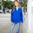 thumbnail image 4 of Women's Long Sleeve Sweater with V-Neckline and Lace Trim Detail - Medium, Blue, 4 of 6