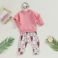thumbnail image 5 of Okbabeha Baby Girl Fall Outfits Ruffle Long Sleeve Sweatshirt + Cow Print Pants + Headband Set Toddler Clothes, 5 of 7