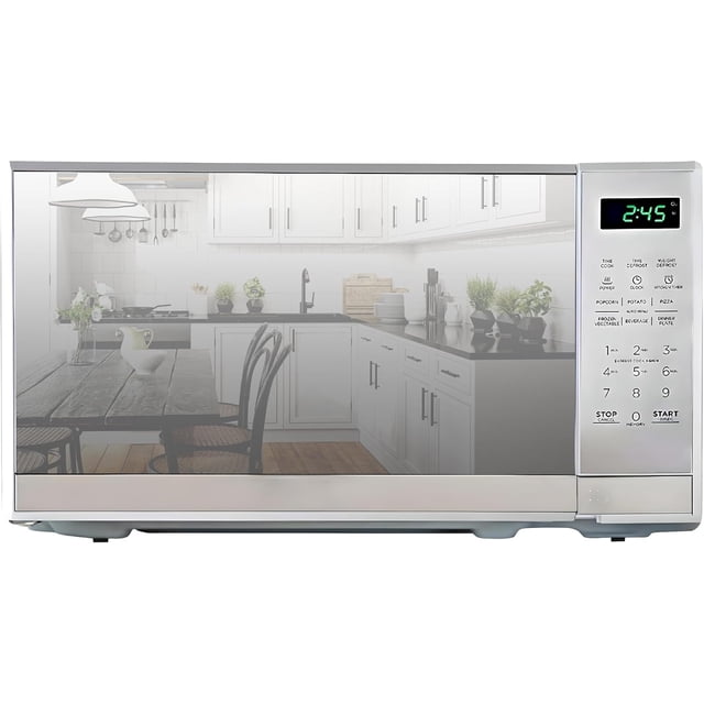 Total Chef Compact Countertop Microwave Oven, 700W, 0.7 Cubic Feet Capacity, Digital Touchscreen Controls, One-Touch Push-Button Opening, 6 Pre-Set Cooking Modes, Silver Stainless Steel