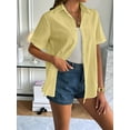 thumbnail image 3 of Women'S Cotton Button Shirt Rolled Hem Short Sleeve Shirt Women'S Summer Casual V Neck Beach Cotton Top Yellow XXXL, 3 of 6