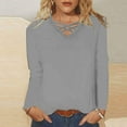 thumbnail image 2 of Womens Tops Criss Cross V Neck Long Sleeve Cotton T Shirts Relaxed Fit Plus Size Fall Winter Base Tees (2XL, Gray), 2 of 5