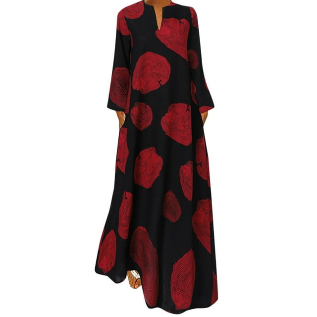 ZANZEA Robe Longue Élégante et Décontractée pour Femmes à Imprimé à Étages, Col en V