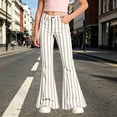 thumbnail image 2 of XAOFW Girls Back To School Flared Pants Elastic Waist Slim Fit Striped Wide Leg Trousers Uniform Pants For Girls Kids Versatile Bottom 5-6 Years, 2 of 6