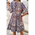 thumbnail image 3 of Baywell Women's Dress Bohemian Summer V Neck Short Sleeve Lace Floral Printed Casual Beach Flowy Babydoll Dress Mini Dresses, 3 of 8