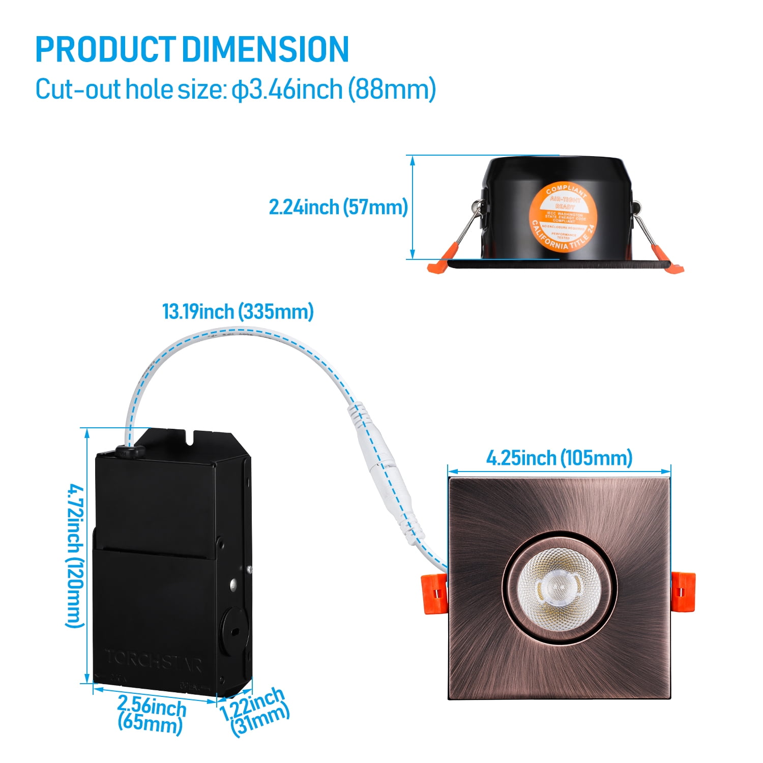 6 Pack 3 Inch 7W Gimbal LED Recessed Light with J-Box, Square Downlight Dimmable, 4000K Cool White, Oil Rubbed Bronze