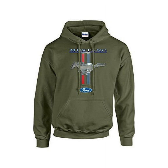 Ford Mustang Pony Unisex Hooded Sweatshirt Logo Hoodie Performance Racing Car Muscle Car Hood-Military-Small