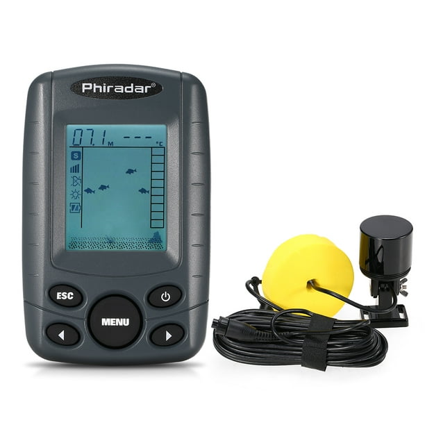 Phiradar Portable 2.4 Inch Lcd Fish Finder 240ft Depth Fishing Finder With Wired Sonar Sensor Transducer