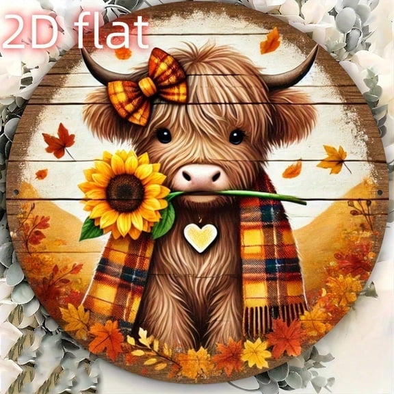 HELLOYOUNG Highland Cow Metal Wall Art Decor 8x8 Inch Vintage Rustic Tin Sign, Retro Home Kitchen Pub Bar Wall Decor, Farmhouse Housewarming Gift