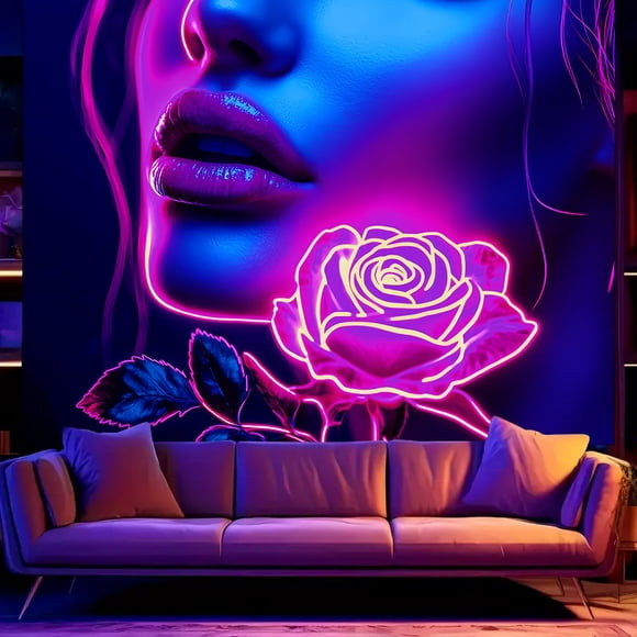 Tapiz para colgar en la pared, rosa de neón, 150 x 130 cm, fibra de poliéster