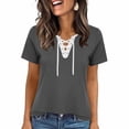 thumbnail image 2 of Favoffer Womens Short Sleeve Tops V Neck Tie Front Cross Wrap Loose Fit Casual Blouses Light Shirts for Daily Party Dating Shopping, 2 of 5