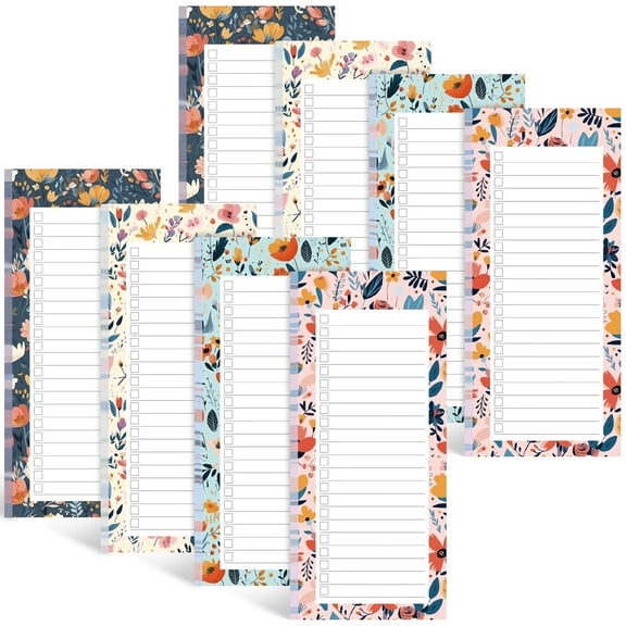 NAISHIER Magnetic Fridge Notepads, Floral Design, 8 Packs 400 Sheets, 70g Premium Paper, Tear-Off Sheets, Perfect for Daily Schedules, Task Management & Shopping Lists