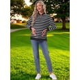 thumbnail image 3 of DARING DIVA Women's Maternity Mock Neck Long Sleeve Half Zip Sweatshirt 2XL White Stripe, 3 of 8