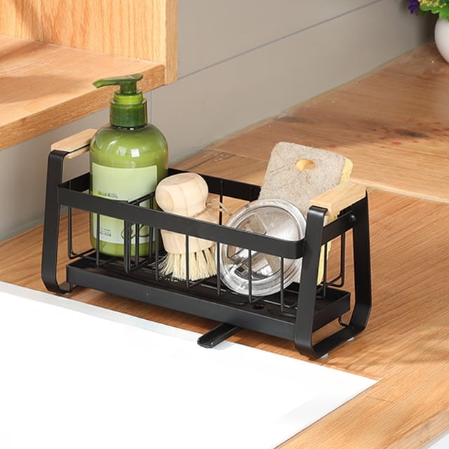 SSZMDLB Sink Caddy Organizer, Stainless Steel Sponge Rack Drainage Tray Rustproof Countertop Organizer, Non-Slide Suction Cups For Kitchen Sink, Sponge, Soap Dispenser, Dish Drying Rack
