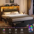 thumbnail image 4 of TIGUBFRE Full LED Bed Frame with Bookcase Headboard, 2 Hidden Storage Drawers, Upholstered Platform Metal Bed Frame with Charging Station, Gray, 4 of 9