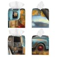 thumbnail image 2 of Gukieu Vintage Truck Farm Scene Print Leather Tissue Box, PVC Waterproof Velcro Opening and Closing Square Tissue Box Holder, Suitable for Home and Office Decoration, 2 of 7