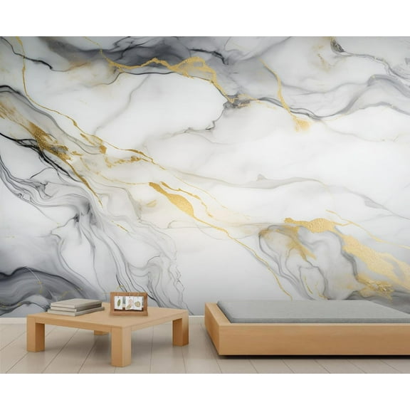 Modern Black And White Marble Texture 3D Wall Murals Wallpaper, Abstract Golden Wall Poster Murals, Wall Painting Art Wallpaper For Living Room Bedroom 59"W x 39.4"H (Not Peel and Stick)