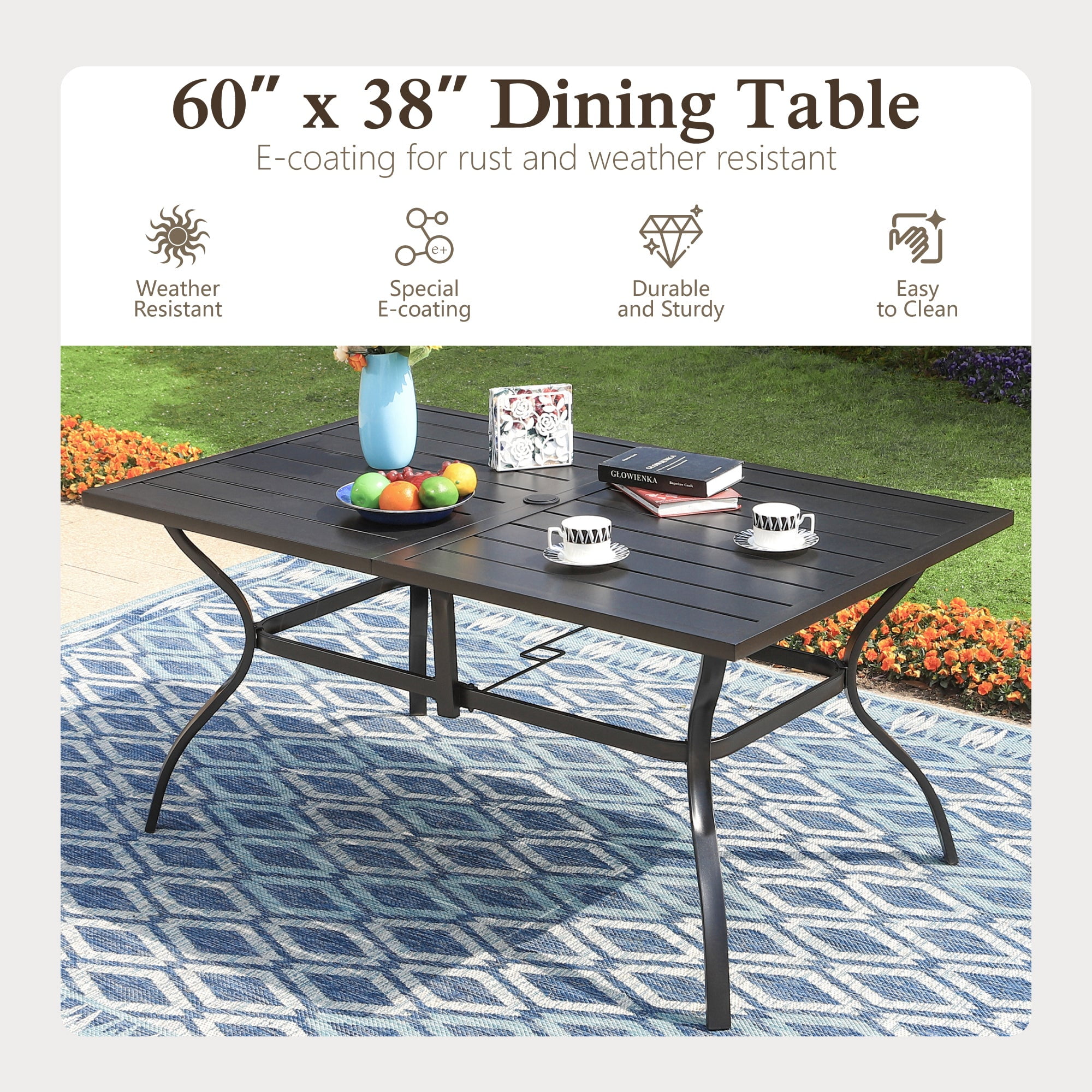 Sophia & William 7 Piece Metal Outdoor Patio Dining Sets with 1 Rectangular Table and 6 Textilene Swivel Chairs, Black