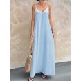 thumbnail image 4 of Women's Sleeveless Pockets Maxi Strappy Neck Flowy Loose Long Sundress Dress for Casual Beach Light Blue M, 4 of 7