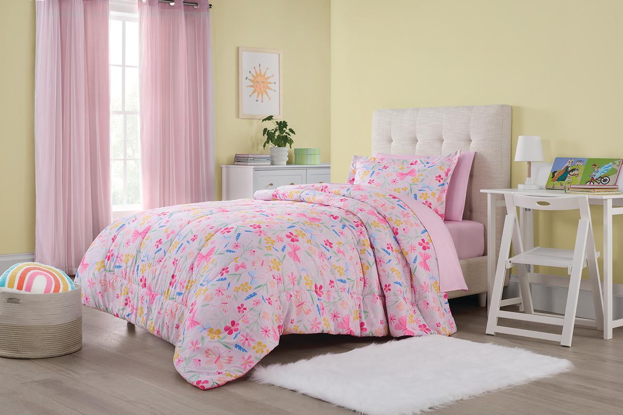 Your Zone 5 Piece Pink Wildflower Polyester Bedding Set for Girls, Twin