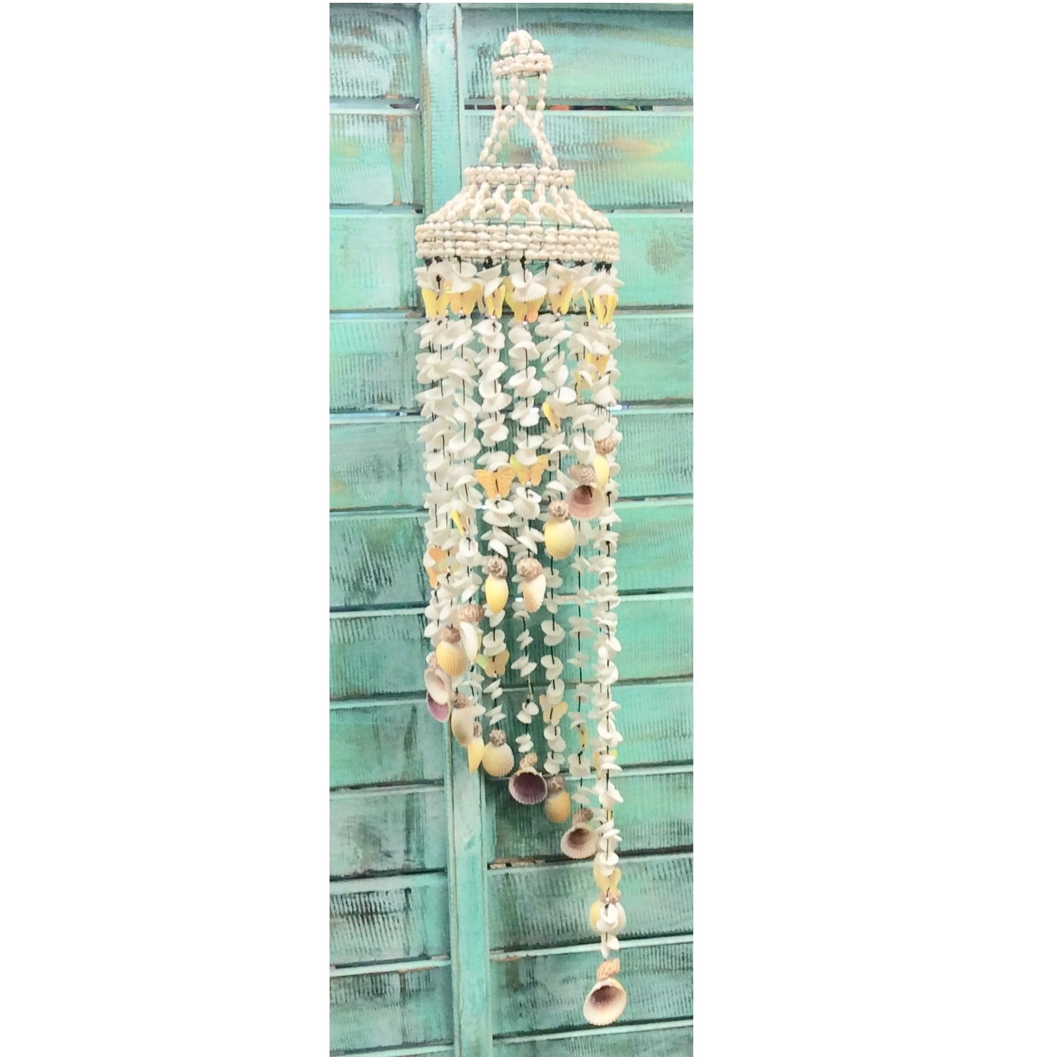 Chula Shells Windchime with Hat 14 inches long Blue & White Seashell Chimes 