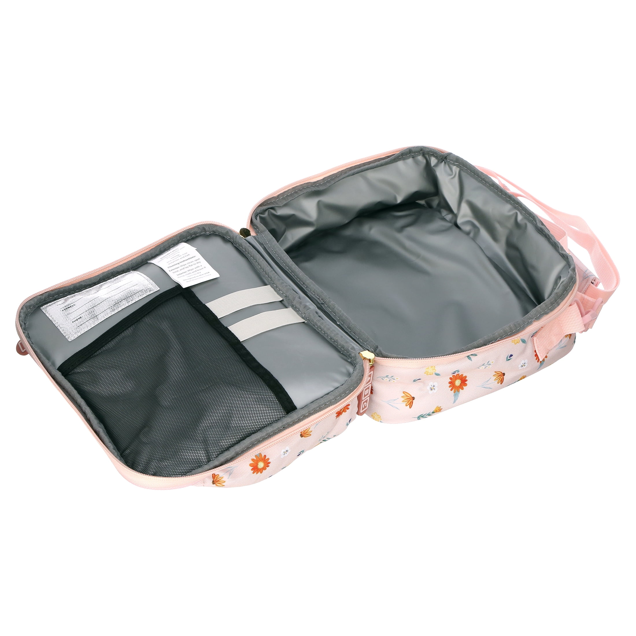 Austin Baby Co Lunch Bag – Reusable Lunch Bag with Pockets, Nameplate, and Adjustable Shoulder Strap – Insulated to Keep Foods Warm or Cold – Made with 100% Recycled Fabric (Wildflower Ripe Peach)