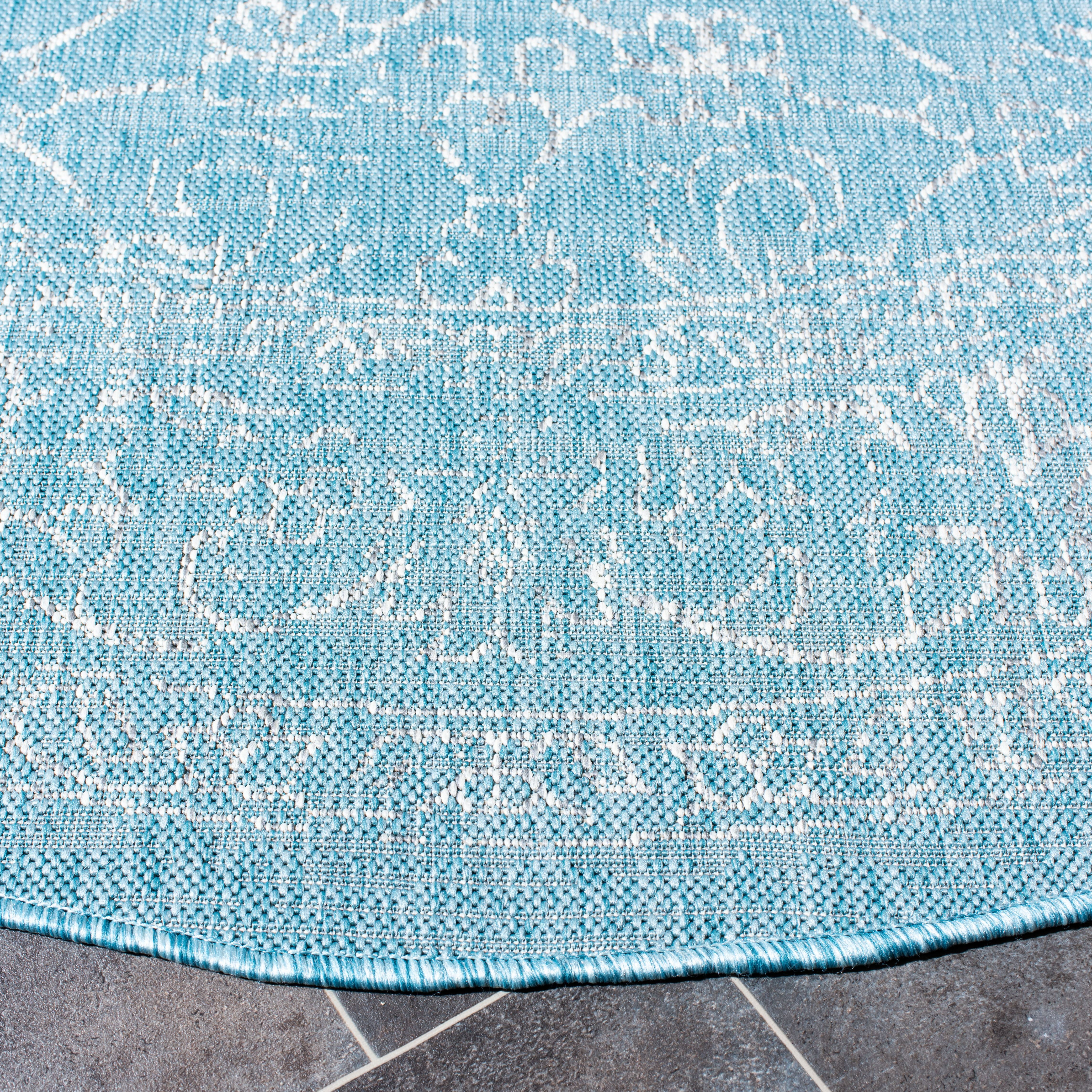 SAFAVIEH Courtyard Darin Traditional Indoor/Outdoor Area Rug, 6'7" x 6'7" Round, Aqua/Grey