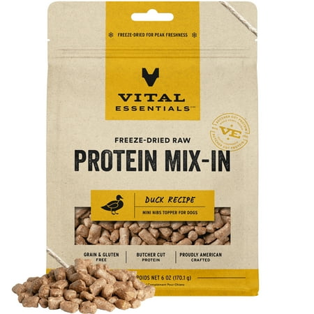 Vital Essentials Protein Mix-In Freeze-Dried Raw Duck Recipe Mini Nibs Dog Food Topper  6-oz bag
