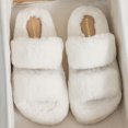 thumbnail image 2 of Winter Double Strap Fur Slippers Women's Thick Bottom Open Toe Fluffy Flip Flops Warm Shaggy Padded Outdoor Shoes Large Size (white,6.5), 2 of 5
