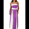 thumbnail image 1 of Vestido con Tirantes Finos y Colores Contrastantes para Mujer, Elegante, de Cintura Alta y con Aberturas Laterales. Violeta Oscuro S, 1 of 7