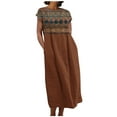 thumbnail image 2 of Meichang Robes Fluides en Coton et Lin pour Femmes Manches Courtes Col Rond Coupe Ample Robes Midi d'Été Imprimé Rétro Décontractées Longues Robes Robes en Lin pour Femmes 2024 Brun TG, 2 of 5