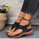 thumbnail image 4 of Sandalias de cuña para mujer Estilo romano Hebilla de una palabra ShoesBlack43, 4 of 4