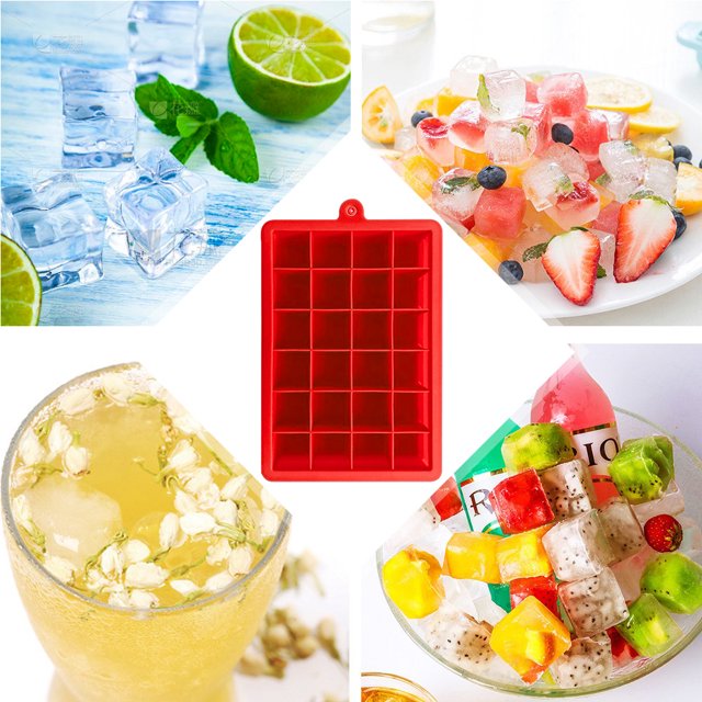 Molde de Silicona para Cubitos de Hielo Flexible 24 Antiadherente Cuadrado para Congelador (Rojo)