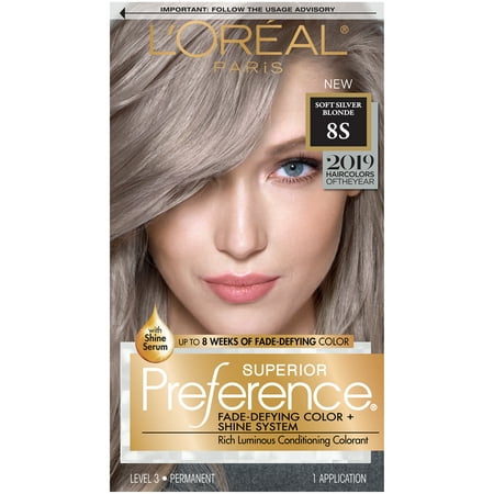 L'Oreal Paris Superior Preference Fade-Defying + Shine Permanent Hair Color, 8S Soft Silver Blonde, 1 (Best Hair Color For Shine)