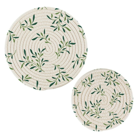 Leaf Green Pot Holders Set Trivets Hot Pads Cotton Mats for Cooking