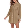 thumbnail image 5 of FIOPHY Women's Button Down Shirt Dress with Pockets Oversize Collared Long Sleeve High Low Tunic Dresses Blouse, Khaki,L, 5 of 5