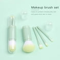 thumbnail image 3 of Juego de brochas de maquillaje pequeñas de color rosa, 4 en 1, portátiles, para viajes, para labios, iluminador, sombra de ojos y base de maquillaje retráctil, 3 of 6