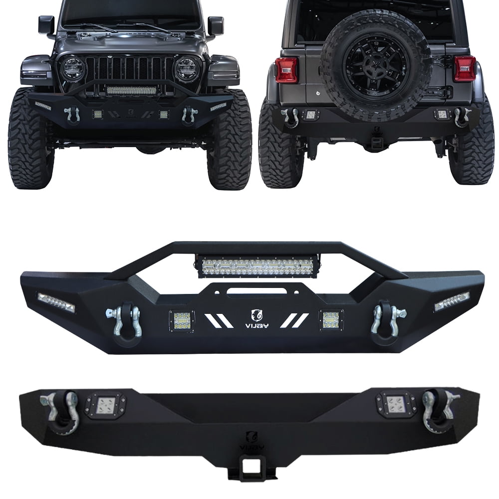 Vijay Black Texture Front Rear Bumper Fits 2018-2022 Jeep Wrangler JL/JLU  W/Winch Plate and D-ring 