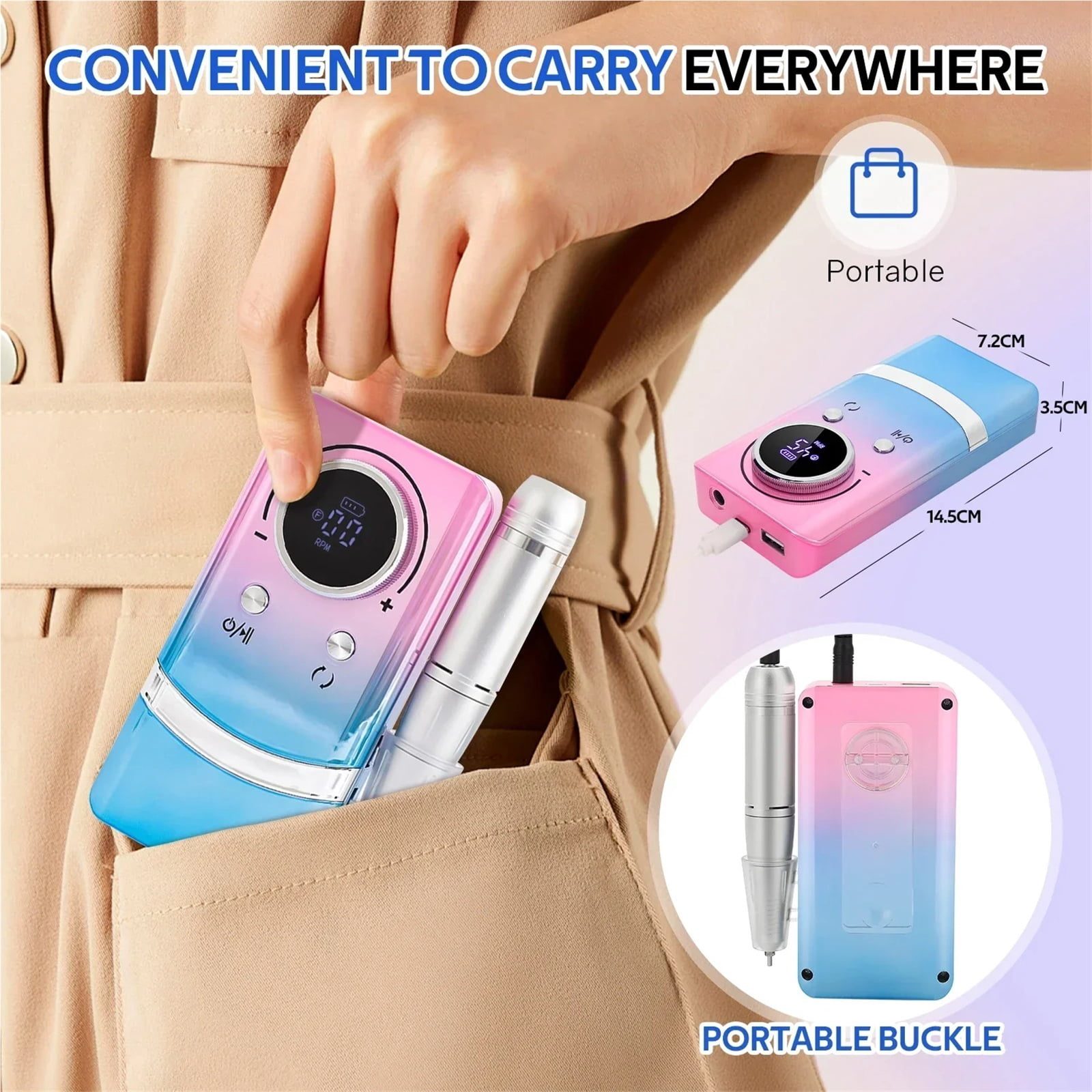 45000RPM Electric Nail Drill Machine Professional Nail Drills for Gel Nails Polish Rechargeable Portable Nail File Manicure Tool