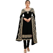 Reception Wear Indian Pakistani Designer Sewn Churidar Salwar Kameez Outfits ( Black, S - 38 )